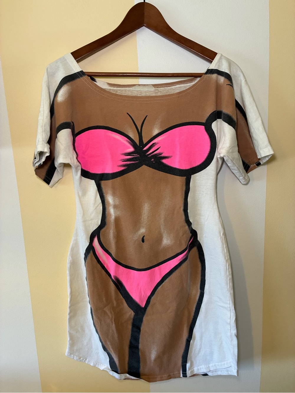 Vtg 90s WishIwas Teez Bikini Graphic Tee Oversized Novelty T-Shirt Coverup Small